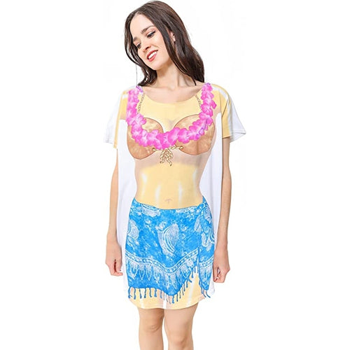 LA Imprints Fantasy Coverup Blue Sarong Bikini Body Coverup T-Shirt