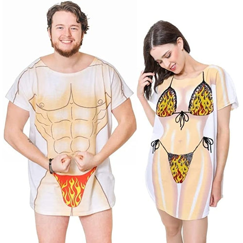 LA Imprints Fantasy Coverup Flames Couple's Bikini Bathing Suit Coverup T-Shirt