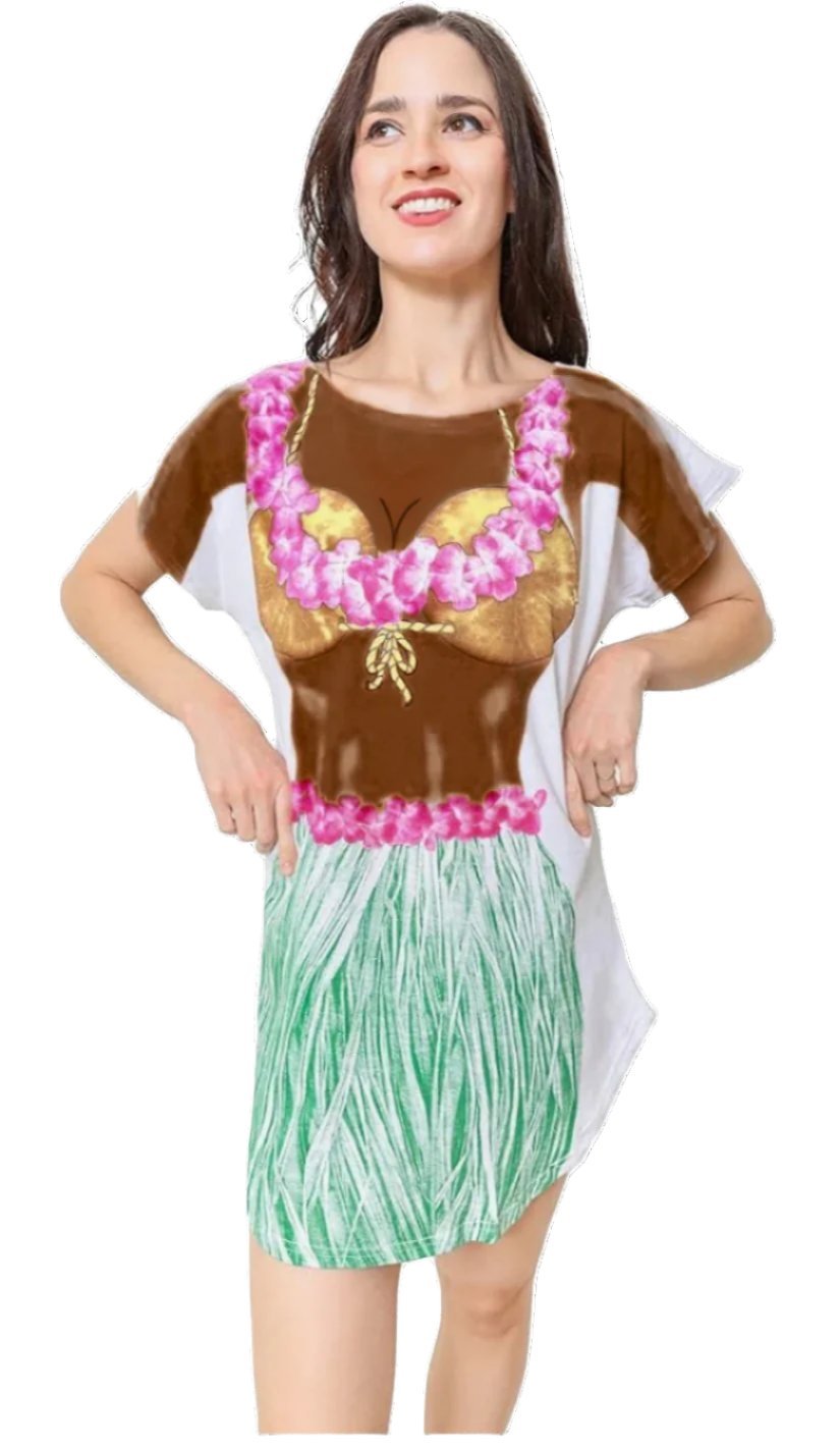 LA Imprints Fantasy Coverup Tan Hula Girl Bikini Body Coverup T-Shirt