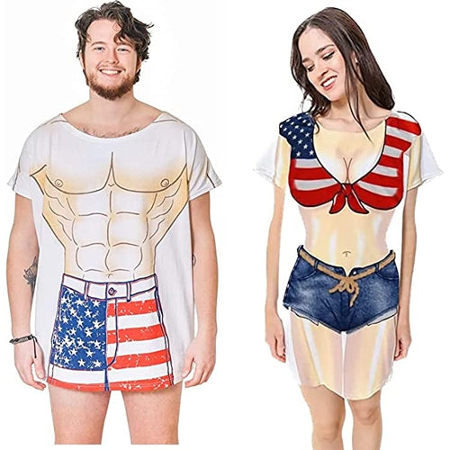 LA Imprints Fantasy Coverup American Flag Couple's Bikini Bathing Suit Coverup T-Shirt
