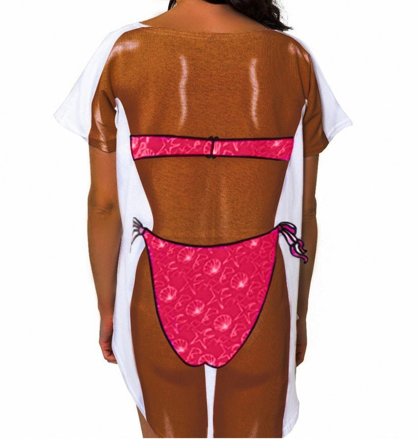 LA Imprints Fantasy Coverup Pink and Tan Bikini Body Coverup TShirt