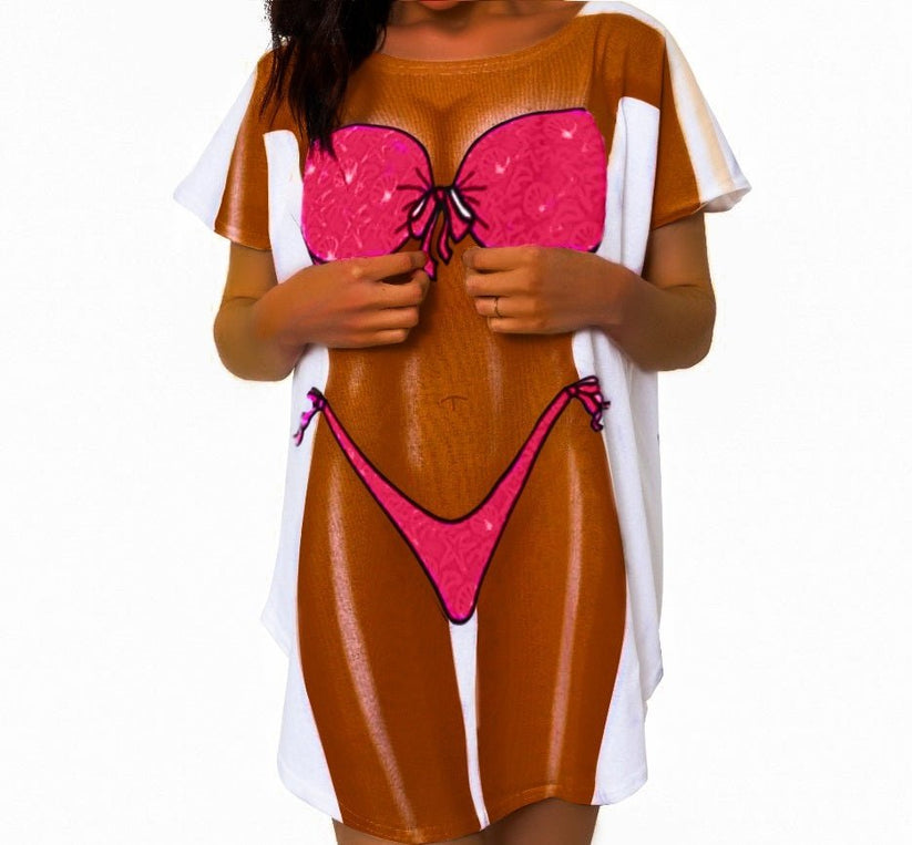 LA Imprints Fantasy Coverup Pink and Tan Bikini Body Coverup TShirt