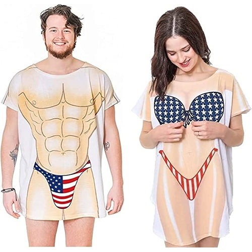 LA Imprints Fantasy Coverup Flag Thong & Stars/Stripes Couple's Bikini Bathing Suit Coverup T-Shirt