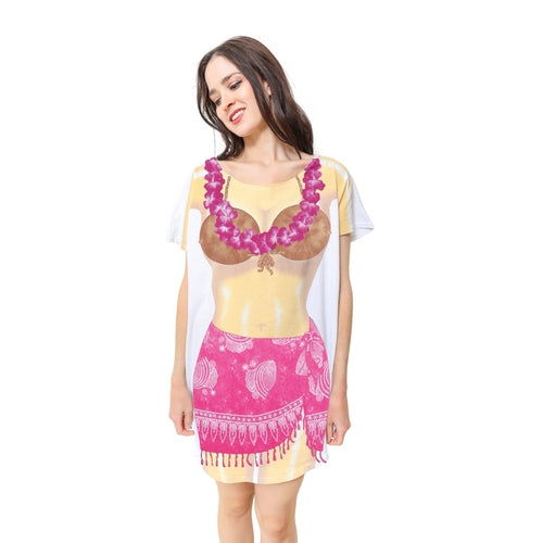 LA Imprints Fantasy Coverup Hot Pink Sarong Bikini Body Coverup T-Shirt