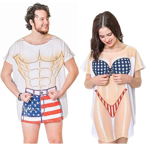 LA Imprints Fantasy Coverup Stars & Stripes Couple's Bikini Bathing Suit Coverup T-Shirts